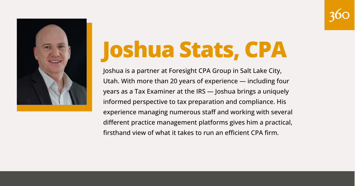 Joshua Stats, CPA at Foresight Partner Group on Practice Management Software