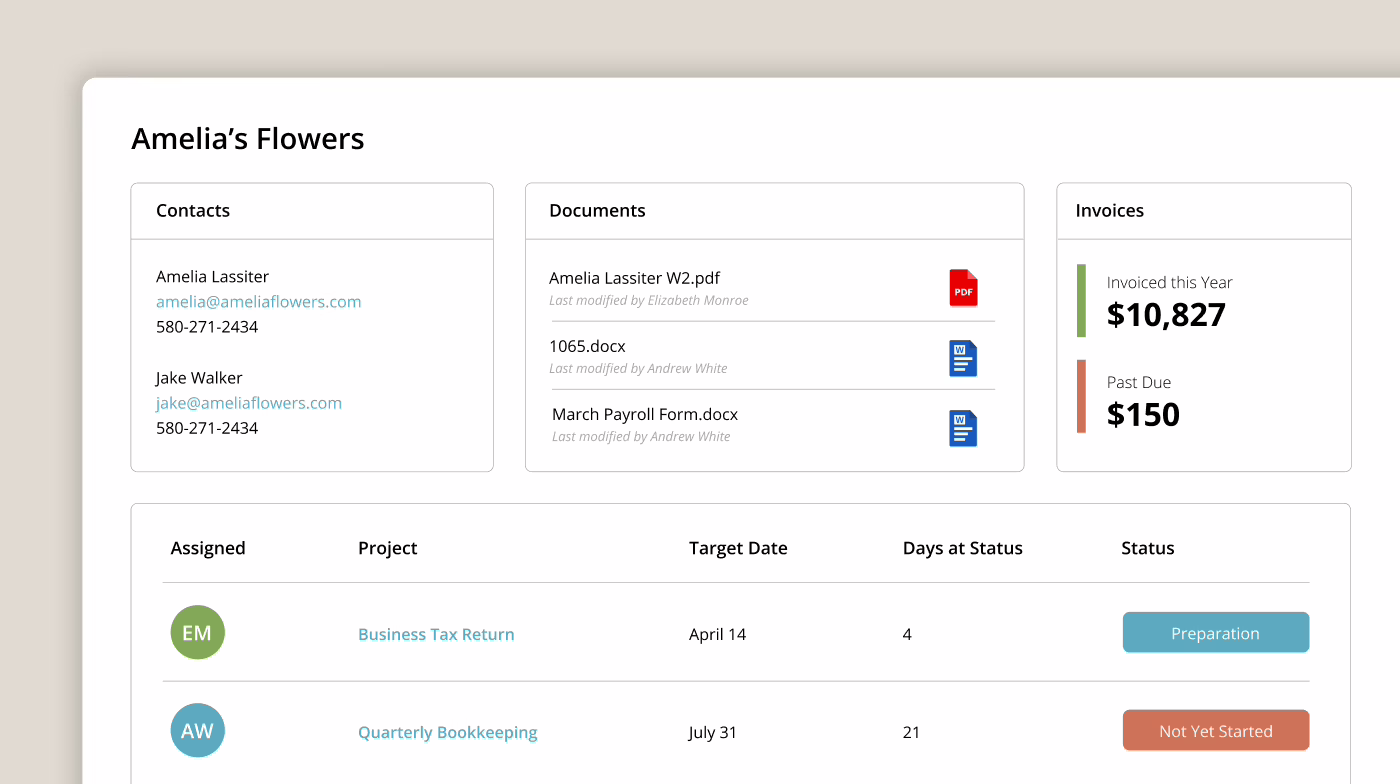 Client interface feature in the Firm360 accounting software