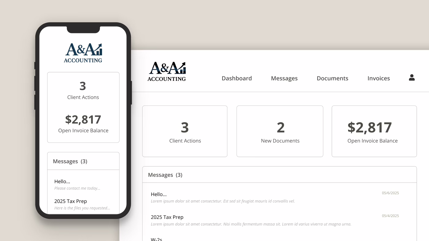 Client dashboard feature in the Firm360 accounting software