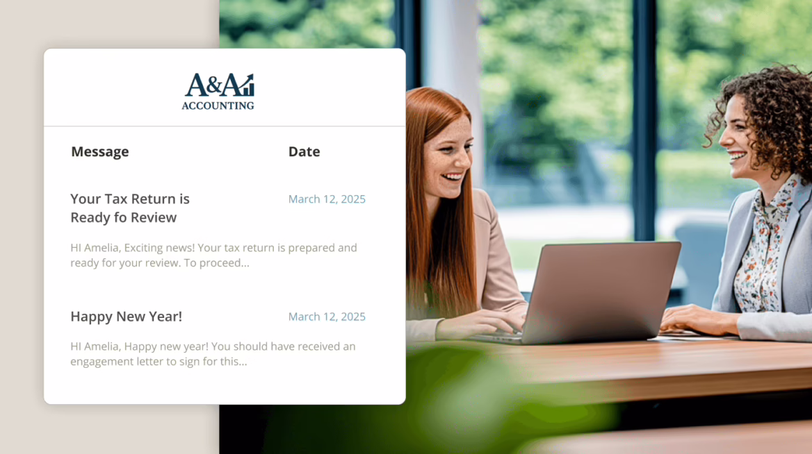 Two professionals reviewing the client information in the Firm360 accounting software interface