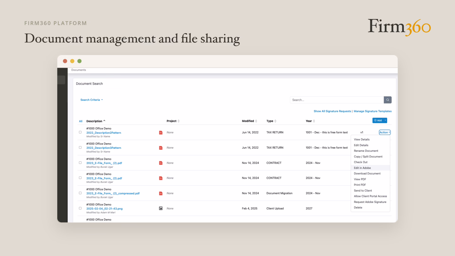 accounting document management and file sharing Firm360 screenshot