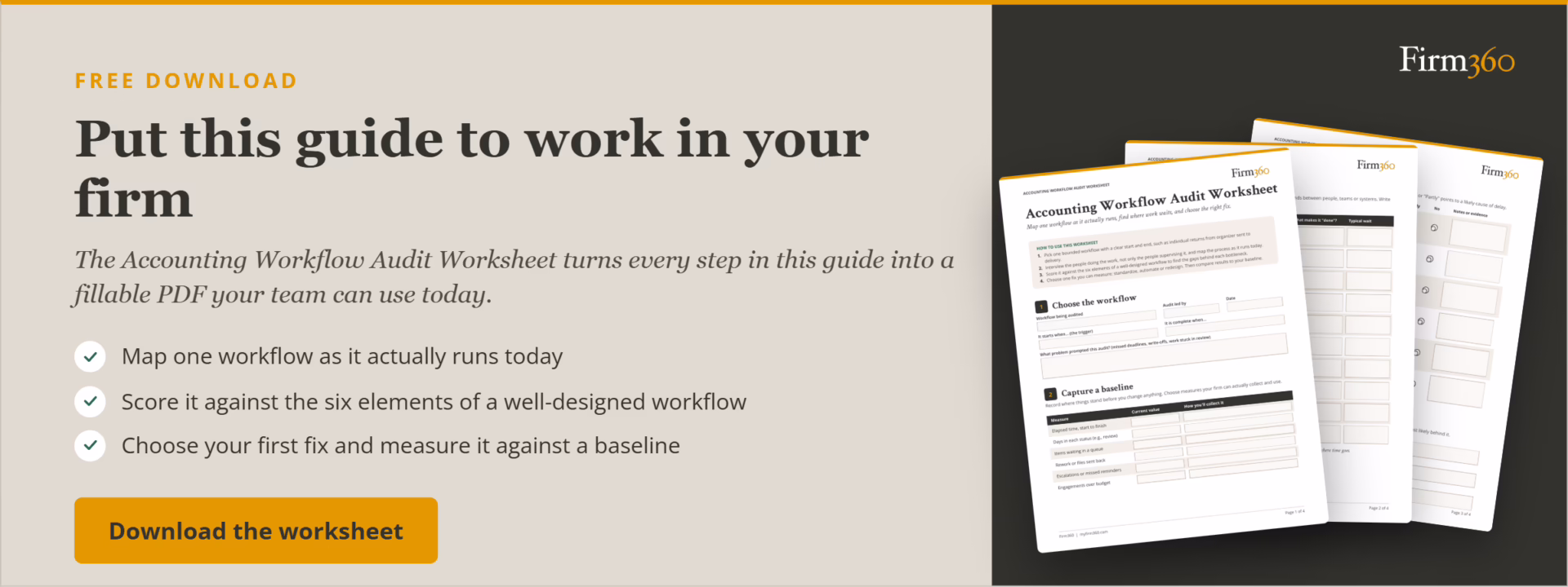 accounting workflow worksheet downloadable template by Firm360