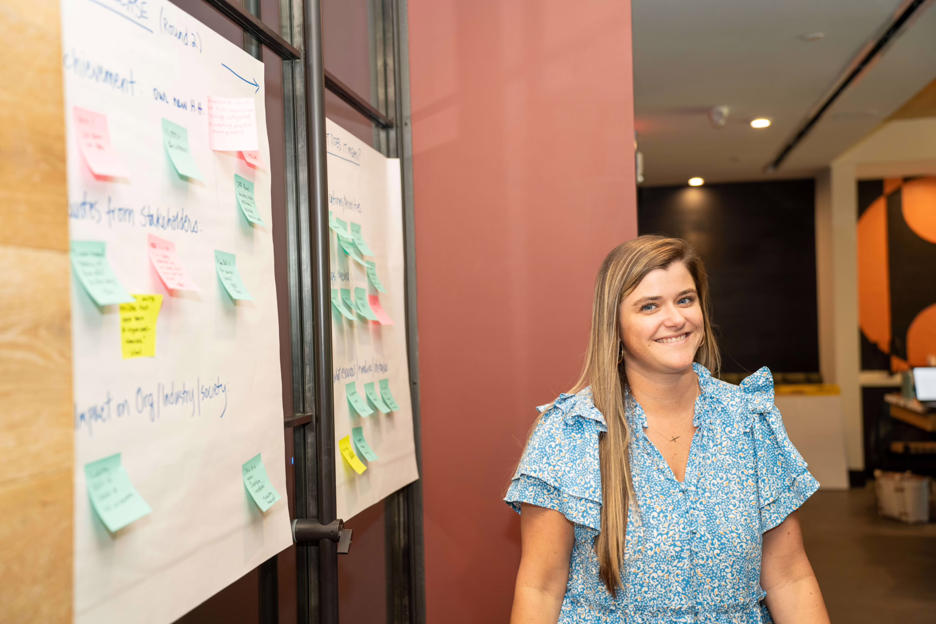 Firm360 team member leading a strategy session with sticky notes on a board during a SaaS accounting software planning meeting
